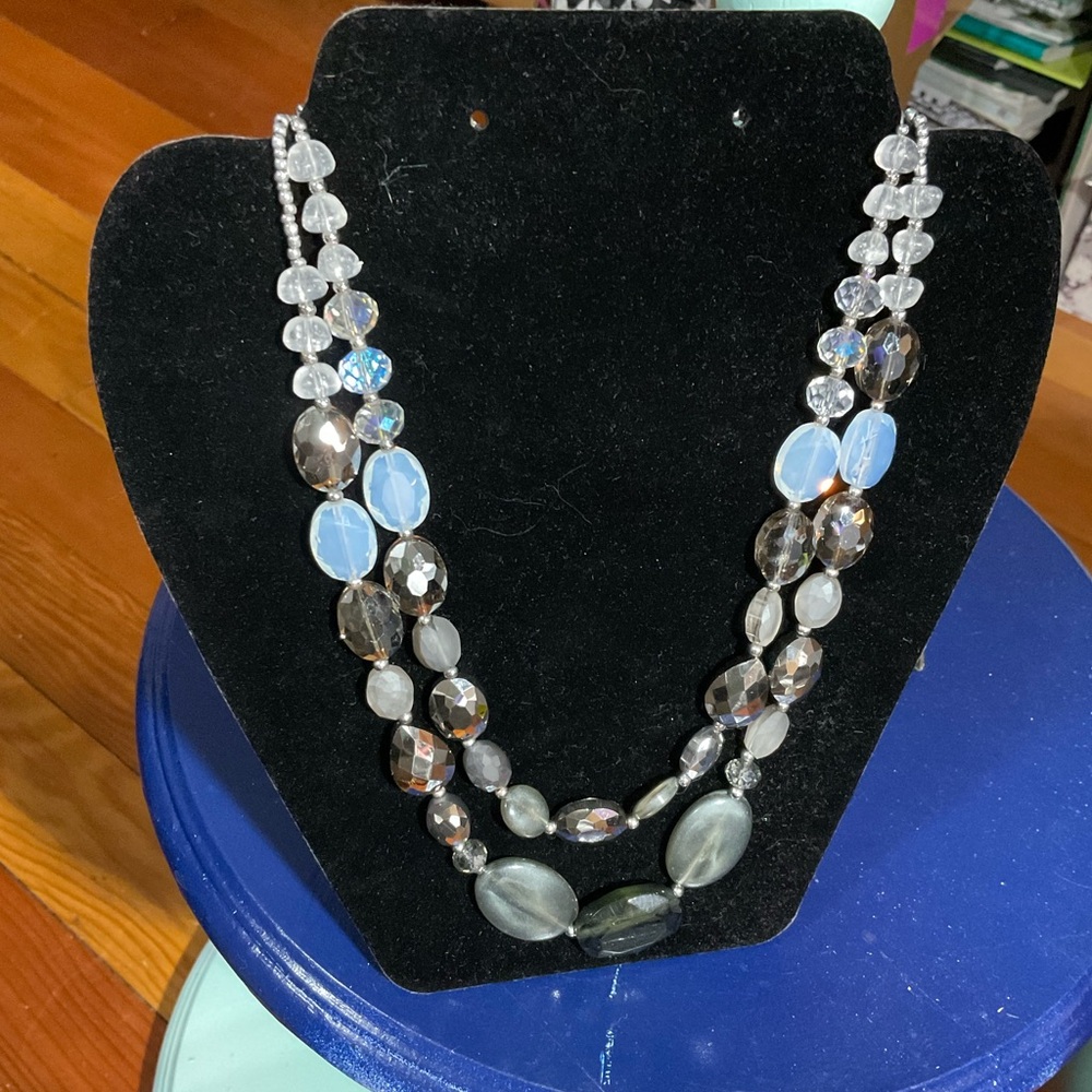 Loft Necklace, double stranded, silver toned, EUC